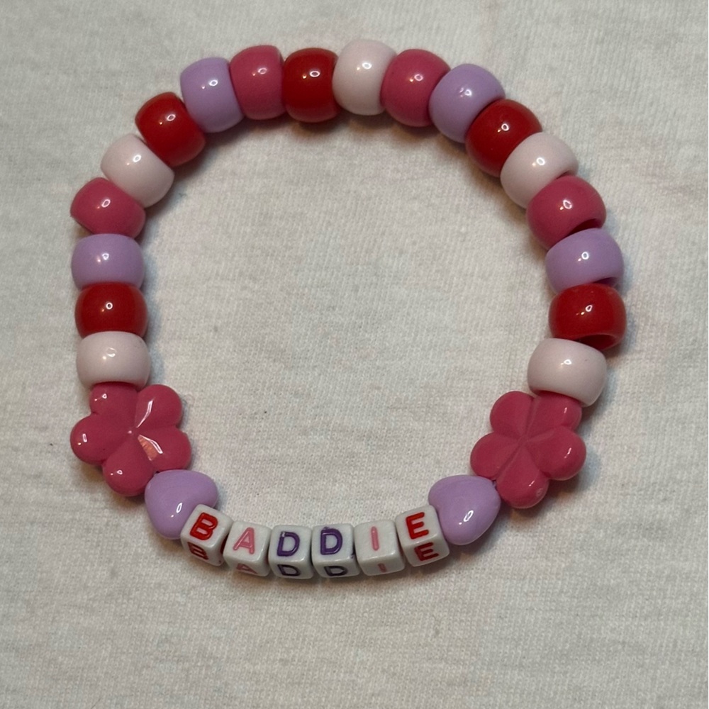 Handmade “Baddie” Beaded candy Bracelet purple and pink